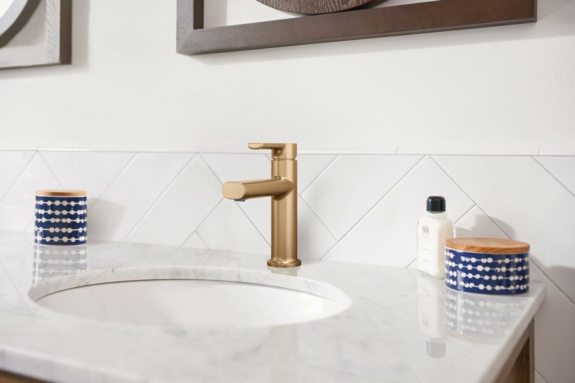 MOEN Meena 84794BZG Single Hole Single Handle Bathroom Faucet in Bronzed Gold