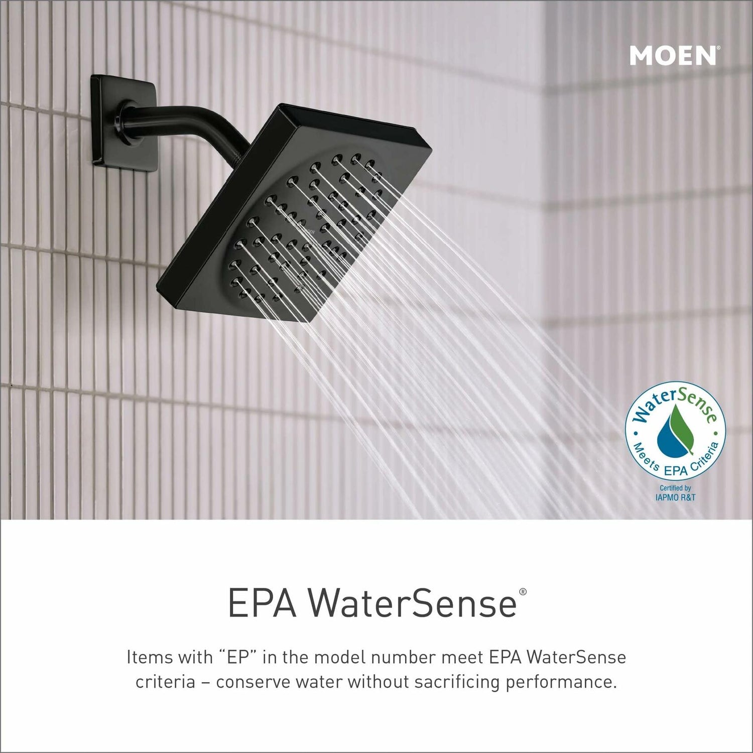 Moen S176EPBL Eco-Performance Single Function Head with Immersion Rain Shower Technology, 7-Inch, Matte Black