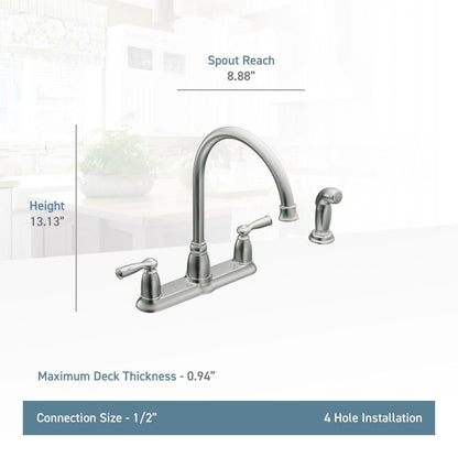MOEN Banbury CA87000SRS High-Arc Double Handle Standard Kitchen Faucet with Side Sprayer in Spot Resist Stainless