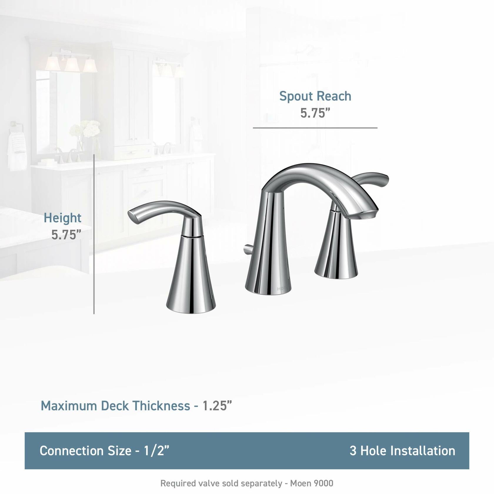 MOEN Glyde T6173BL Two-Handle 8-Inch Widespread High Arc Modern Bathroom Sink Faucet in Matte Black (Valve Required)