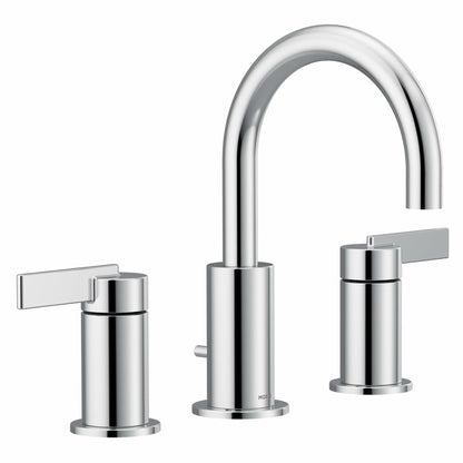 MOEN Cia T6222 Widespread Double-Handle High-Arc Bathroom Faucet with Drain Kit Included in Polished Chrome