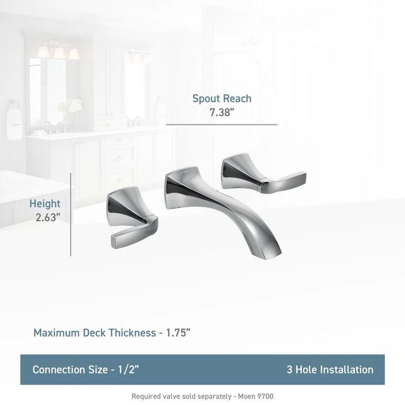 MOEN Voss T6906BL Two-Handle Wall Mount Bathroom Faucet Trim Kit in Matte Black (Valve Required)