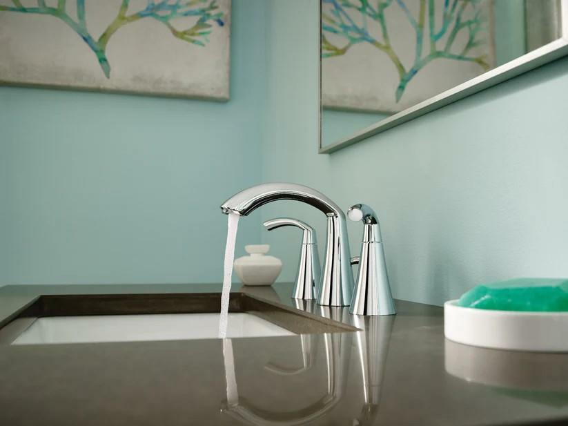 MOEN Glyde T6173BL Two-Handle 8-Inch Widespread High Arc Modern Bathroom Sink Faucet in Matte Black (Valve Required)