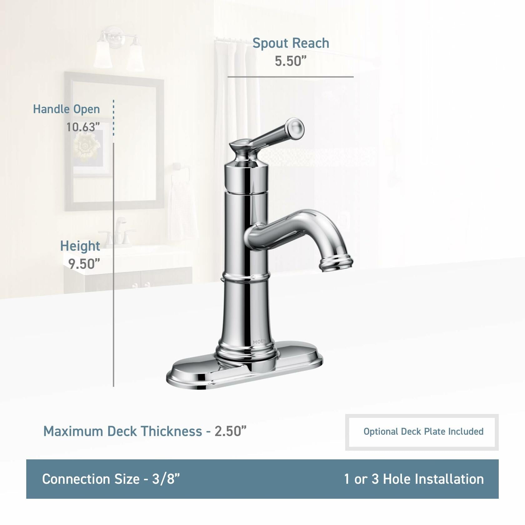 MOEN Belfield 6402BL One-Handle Bathroom Sink Faucet with Drain Assembly in Matte Black