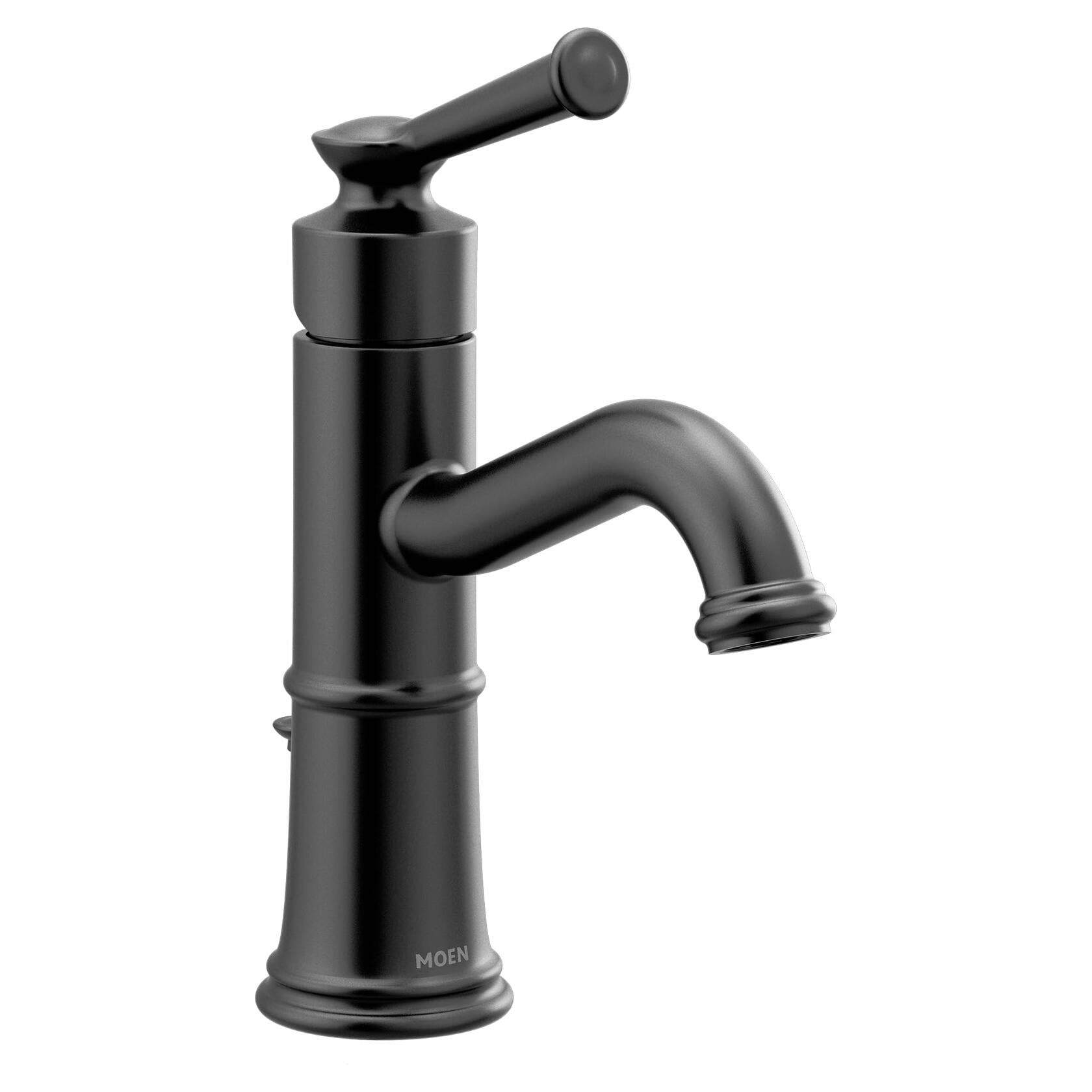 MOEN Belfield 6402BL One-Handle Bathroom Sink Faucet with Drain Assembly in Matte Black