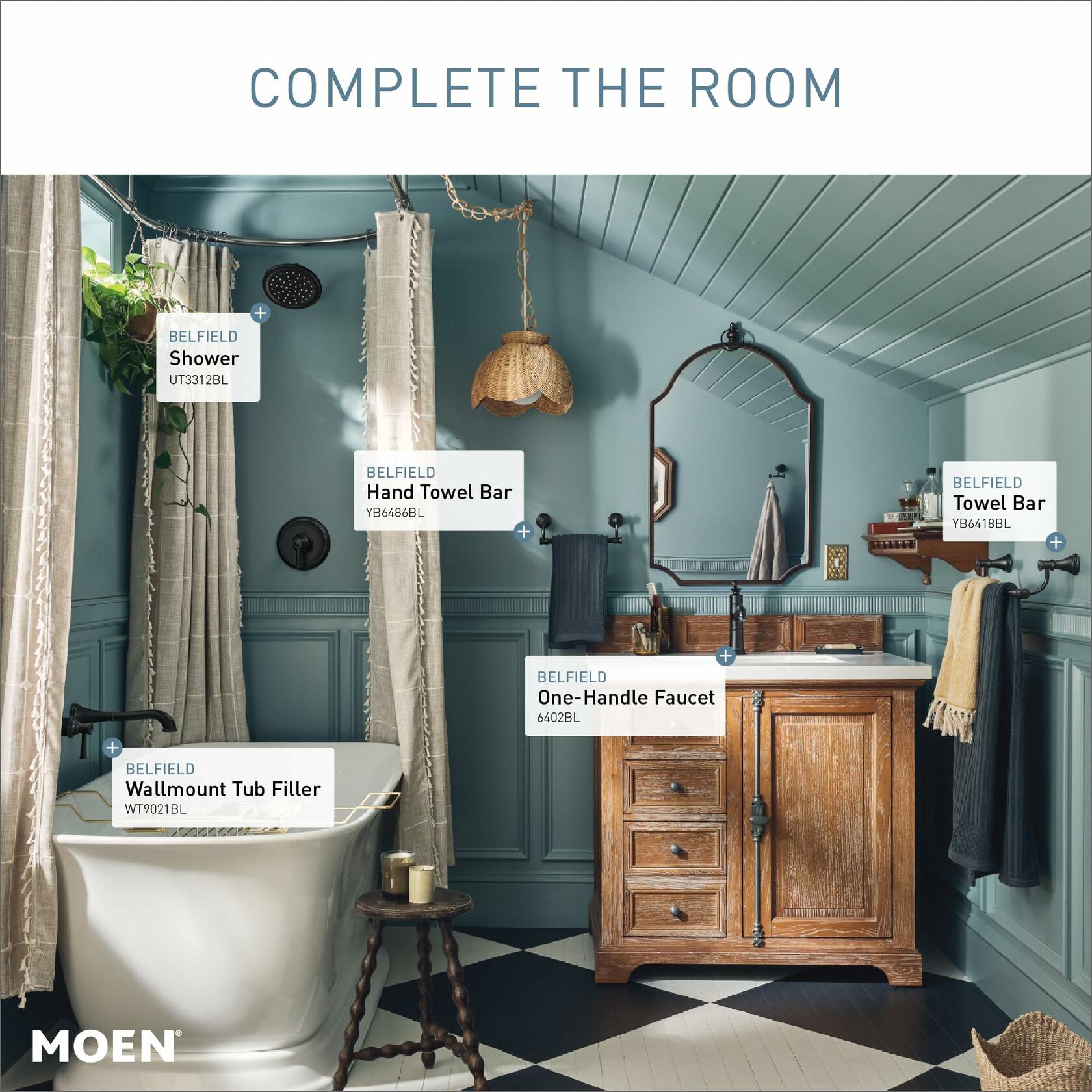 MOEN Belfield 6402BL One-Handle Bathroom Sink Faucet with Drain Assembly in Matte Black