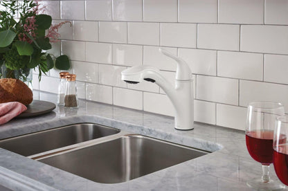 MOEN Brecklyn 87557W Single-Handle Pull-Out Sprayer Kitchen Faucet with Power Clean in White