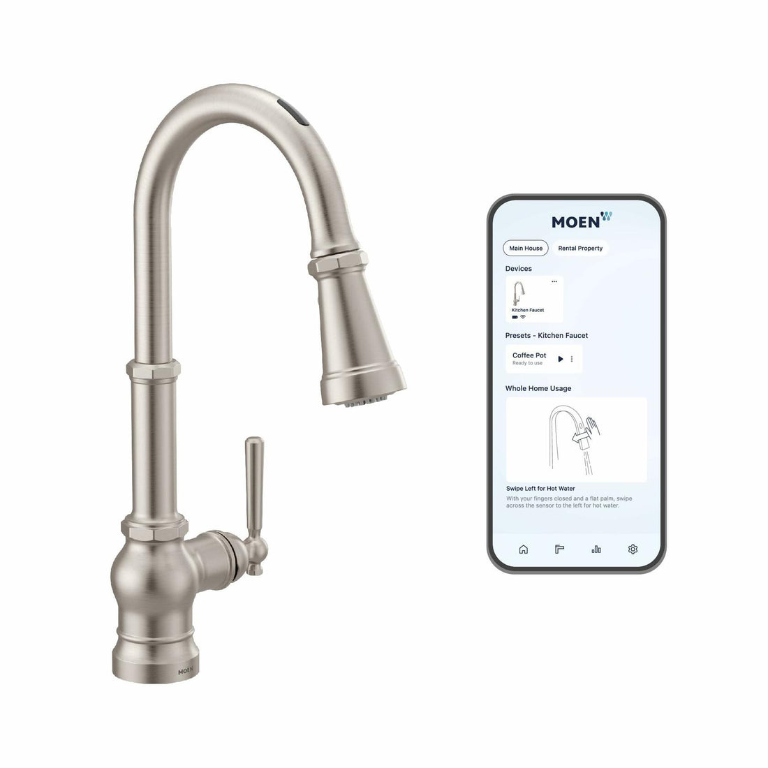 MOEN Paterson S75003EV2SRS Smart Faucet Touchless Pull-Down Sprayer Kitchen Faucet with Voice and Motion Control in Spot Resist Stainless