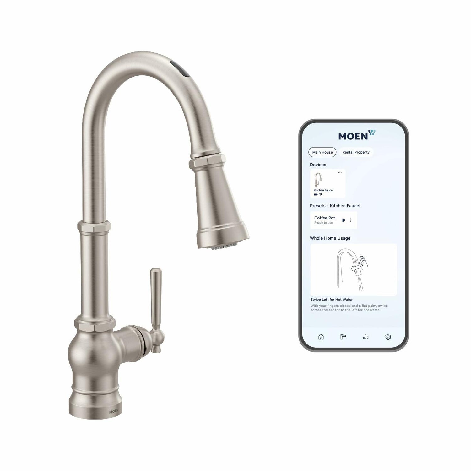 MOEN Paterson S75003EV2SRS Smart Faucet Touchless Pull-Down Sprayer Kitchen Faucet with Voice and Motion Control in Spot Resist Stainless