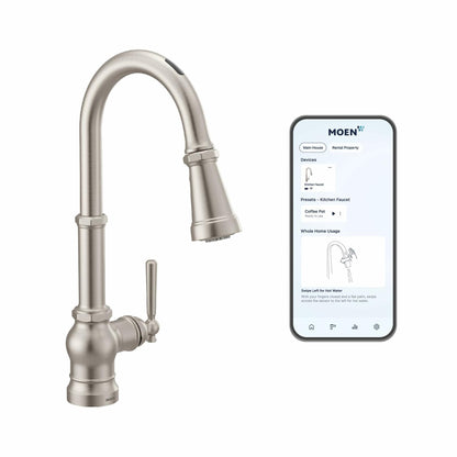 MOEN Paterson S75003EV2SRS Smart Faucet Touchless Pull-Down Sprayer Kitchen Faucet with Voice and Motion Control in Spot Resist Stainless
