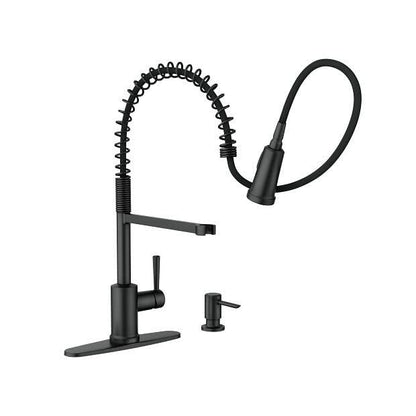 MOEN Indi 87194BL Single-Handle Pre-Rinse Spring Pulldown Sprayer Kitchen Faucet with Power Clean in Matte Black