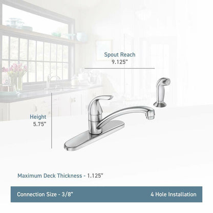MOEN Adler 87202SRS Single-Handle Low Arc Standard Kitchen Faucet with Side Sprayer in Spot Resist Stainless