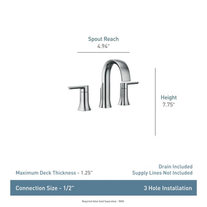 MOEN Doux TS6925BL Two-Handle 8-Inch Widespread Lever Handle Bathroom Faucet Trim Kit in Matte Black (Valve Required)
