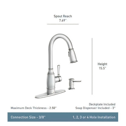MOEN Noell 87791BRB Single-Handle Pull-Down Sprayer Kitchen Faucet with Reflex, Soap Dispenser and Power Clean in Mediterranean Bronze