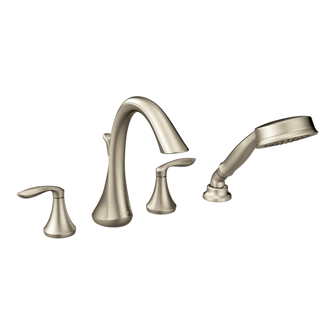 MOEN Eva T944BN Two-Handle Deck-Mount Roman Tub Faucet Trim Kit with Handshower in Brushed Nickel (Valve Not Included)
