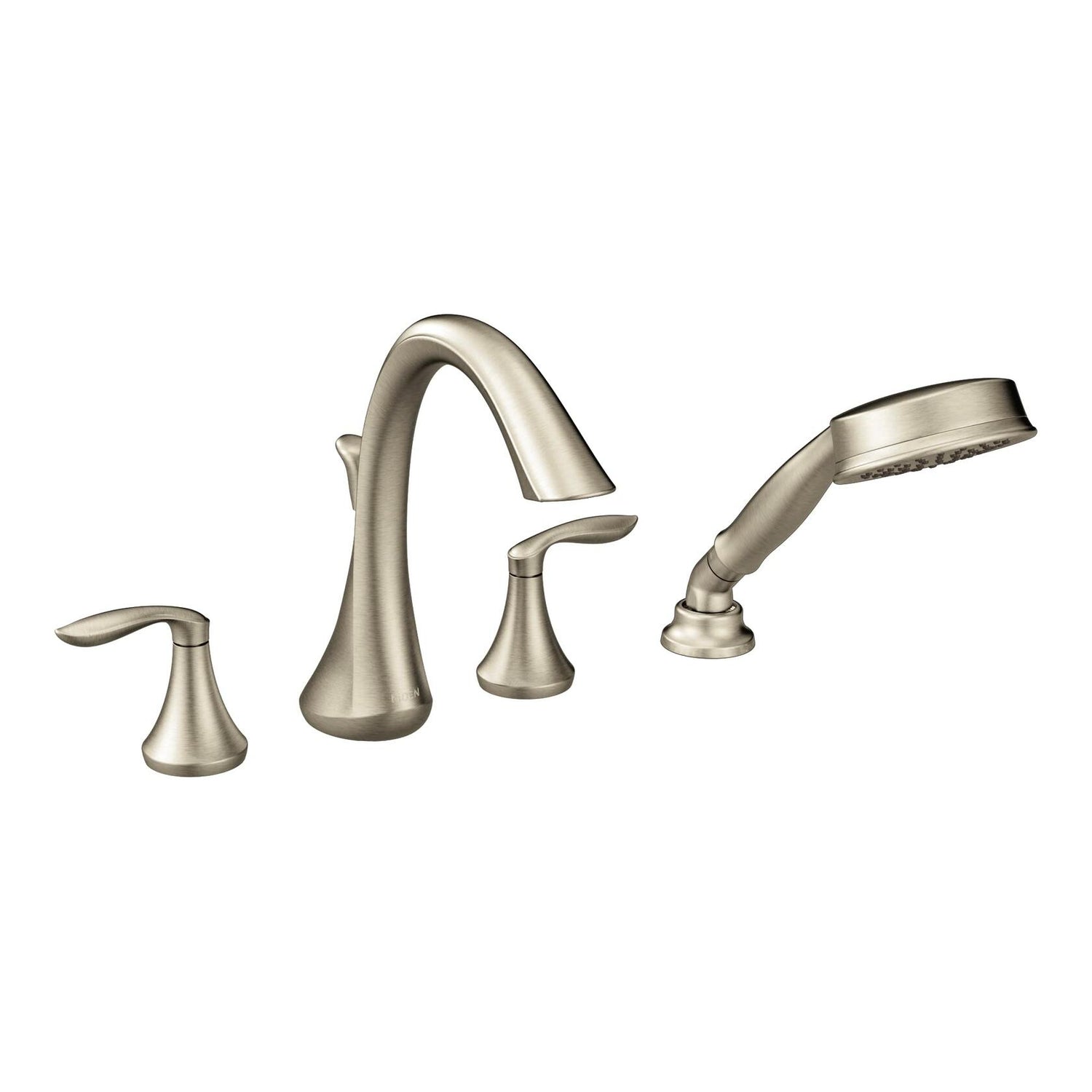 MOEN Eva T944BN Two-Handle Deck-Mount Roman Tub Faucet Trim Kit with Handshower in Brushed Nickel (Valve Not Included)