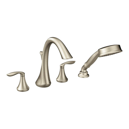 MOEN Eva T944BN Two-Handle Deck-Mount Roman Tub Faucet Trim Kit with Handshower in Brushed Nickel (Valve Not Included)