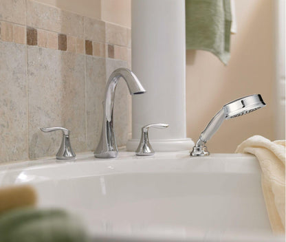 MOEN Eva T944BN Two-Handle Deck-Mount Roman Tub Faucet Trim Kit with Handshower in Brushed Nickel (Valve Not Included)