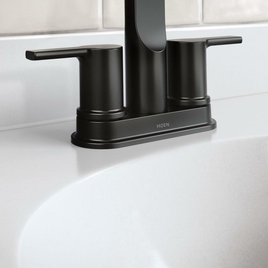 MOEN Avri 84153BL Two Handle High-arc Bathroom Sink Faucet with Drain in Matte Black