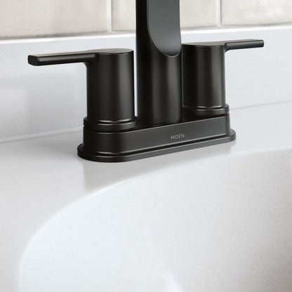 MOEN Avri 84153BL Two Handle High-arc Bathroom Sink Faucet with Drain in Matte Black