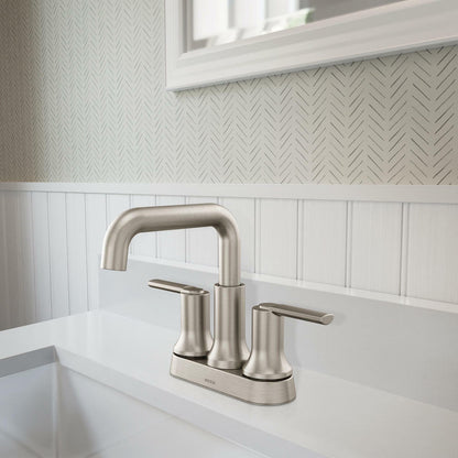MOEN Zyla 84141SRN Two Handle High Arc Bathroom Faucet Spot Resist Brushed Nickel