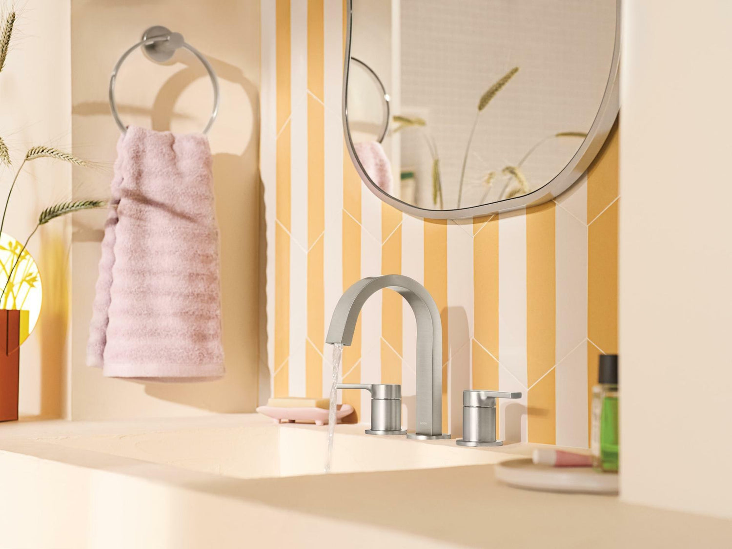 MOEN Avri 84154SRN Two Handle Widespread Bathroom Faucet in Spot Resist Brushed Nickel