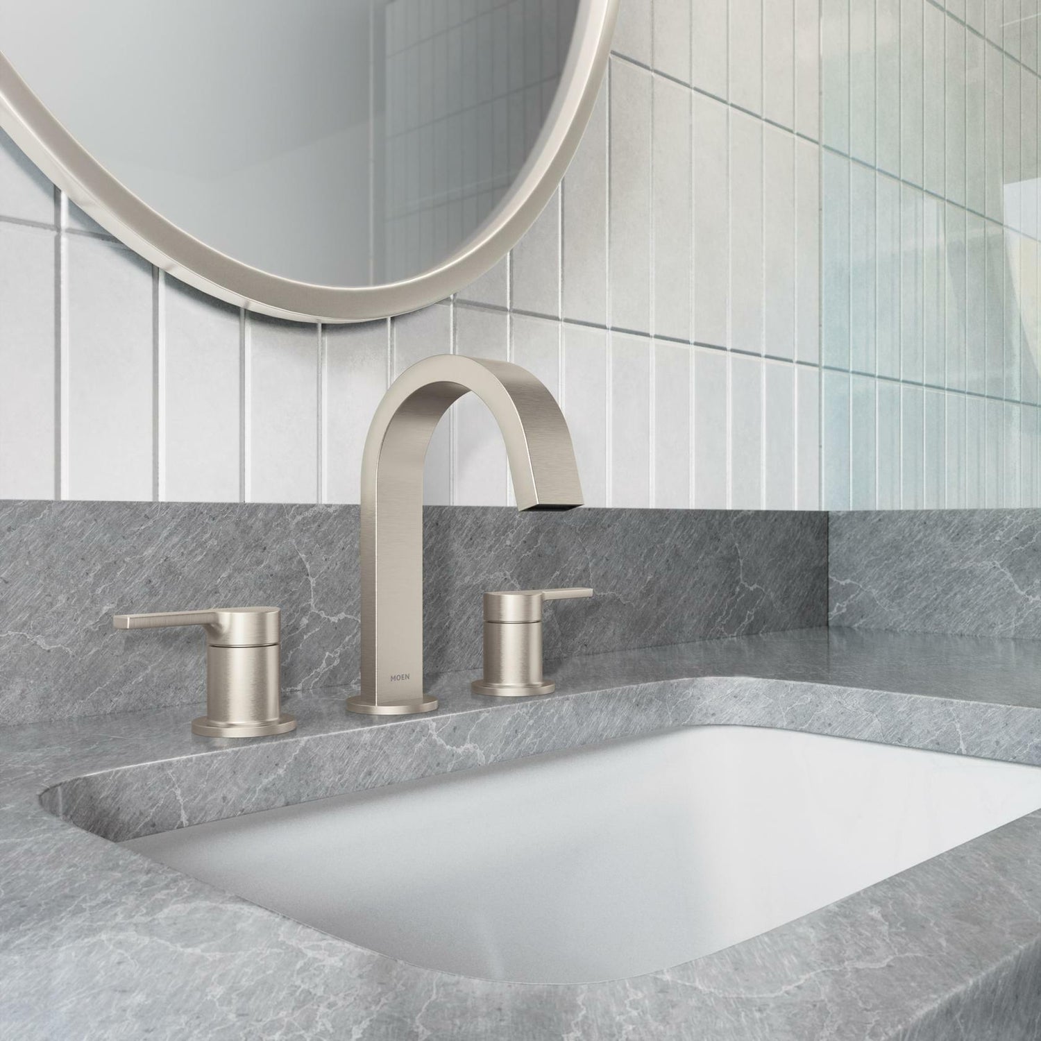 MOEN Avri 84154SRN Two Handle Widespread Bathroom Faucet in Spot Resist Brushed Nickel