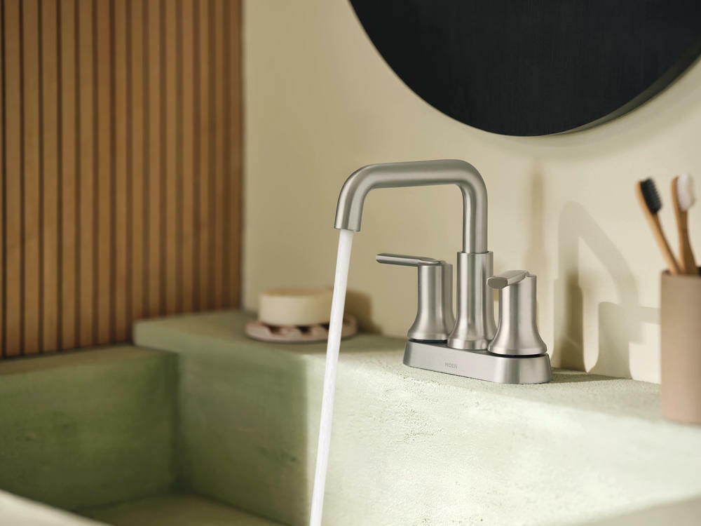 MOEN Zyla 84141SRN Two Handle High Arc Bathroom Faucet Spot Resist Brushed Nickel