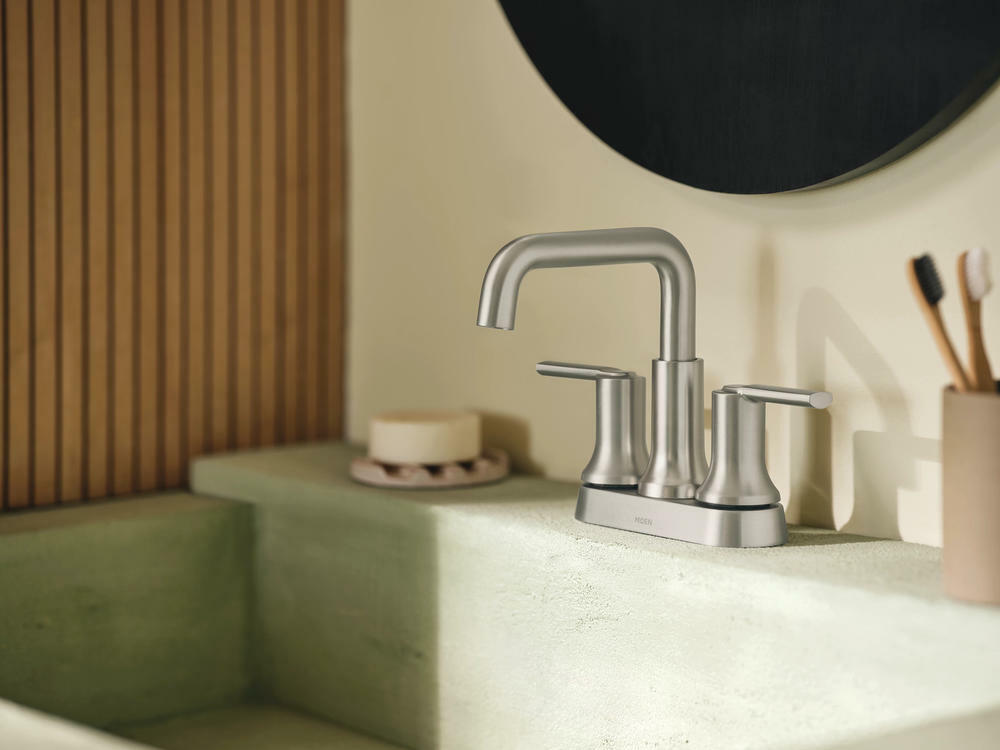 MOEN Zyla 84141SRN Two Handle High Arc Bathroom Faucet Spot Resist Brushed Nickel