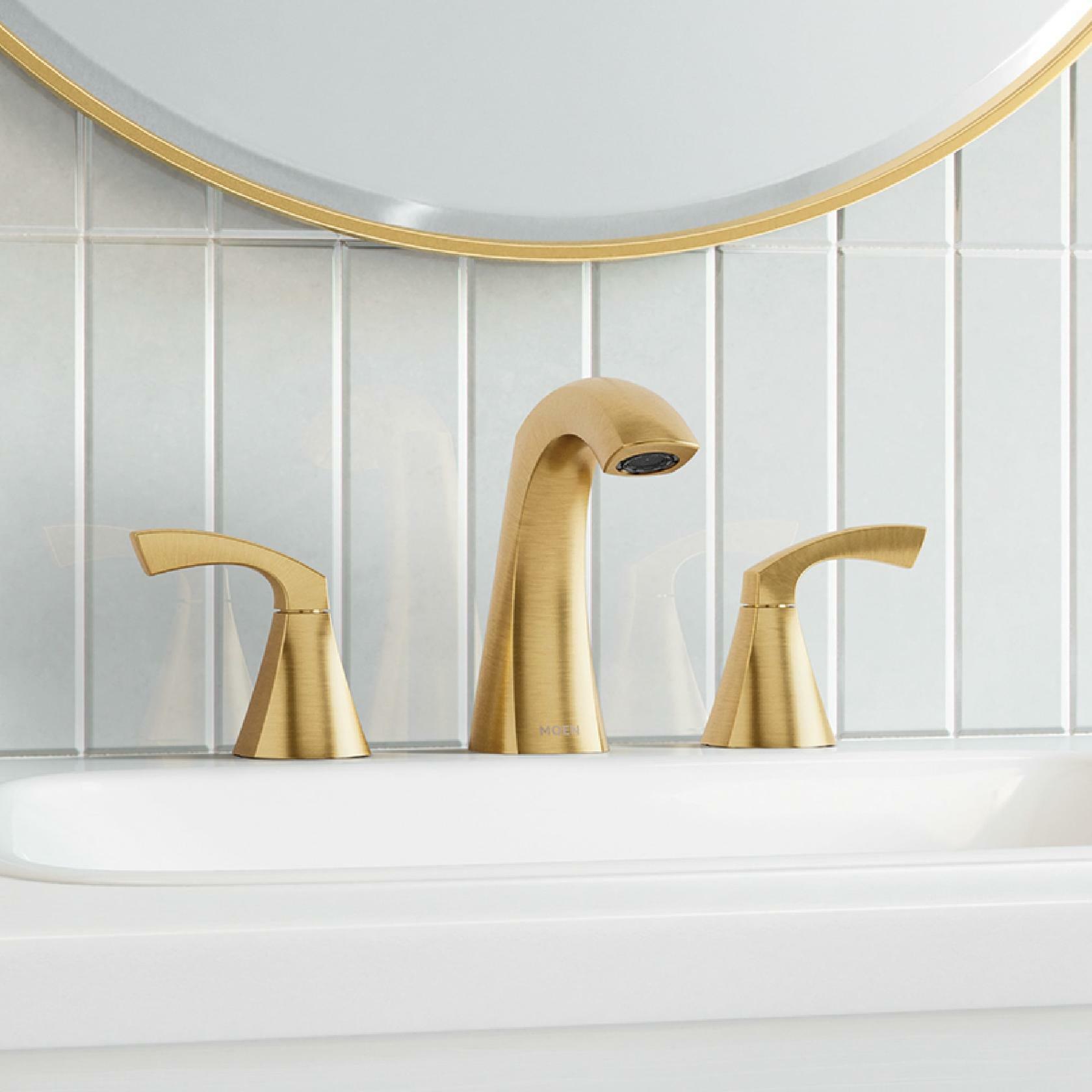 MOEN Lindor 84504BG Widespread Two Handle High-Arc Bathroom Sink Faucet in Brushed Gold