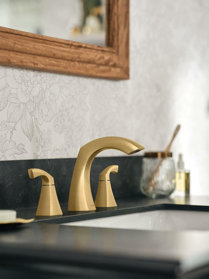 MOEN Lindor 84504BG Widespread Two Handle High-Arc Bathroom Sink Faucet in Brushed Gold