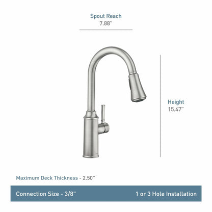 MOEN Conneaut 87801SRS One Handle Pulldown Kitchen Sink Faucet with Power Clean in Spot Resist Stainless
