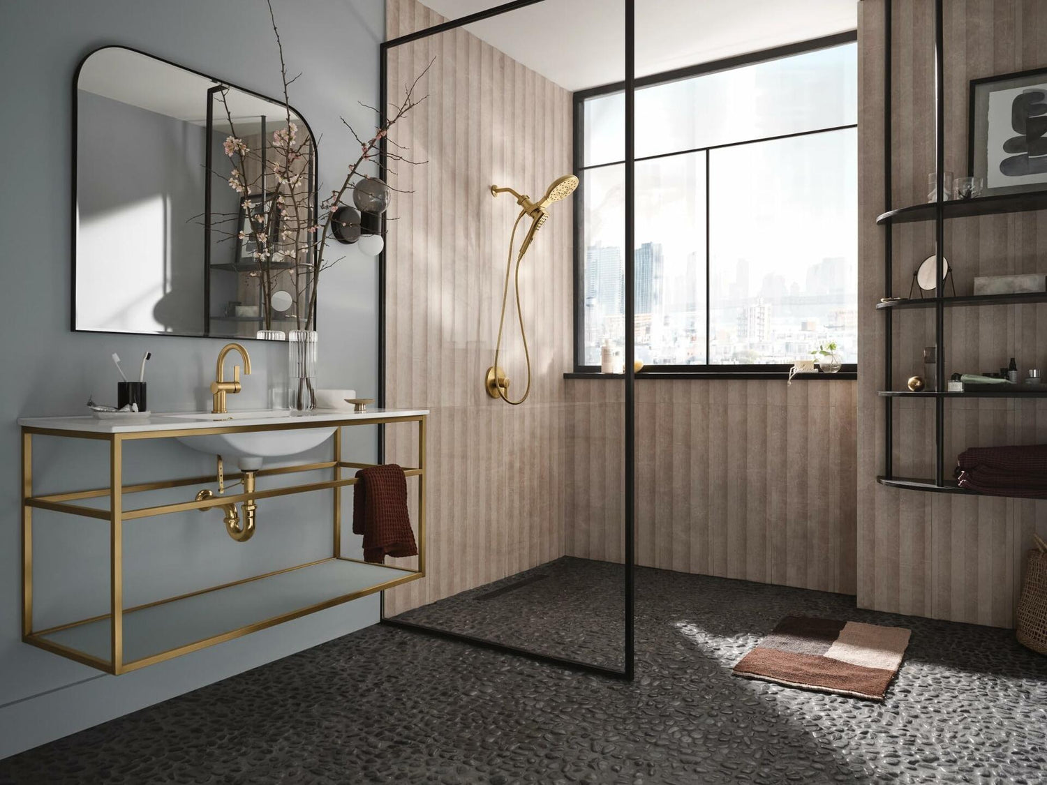 MOEN Verso 220C3BG 8-Spray Patterns with 2.5 GPM 7 in. Wall Mount Dual Handheld Shower Heads with Infiniti Dial in Brushed Gold
