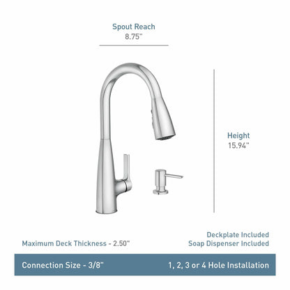 MOEN Haelyn 87627SRS Single-Handle Pull-Down Sprayer Kitchen Faucet with Reflex and Power Boost in Spot Resist Stainless