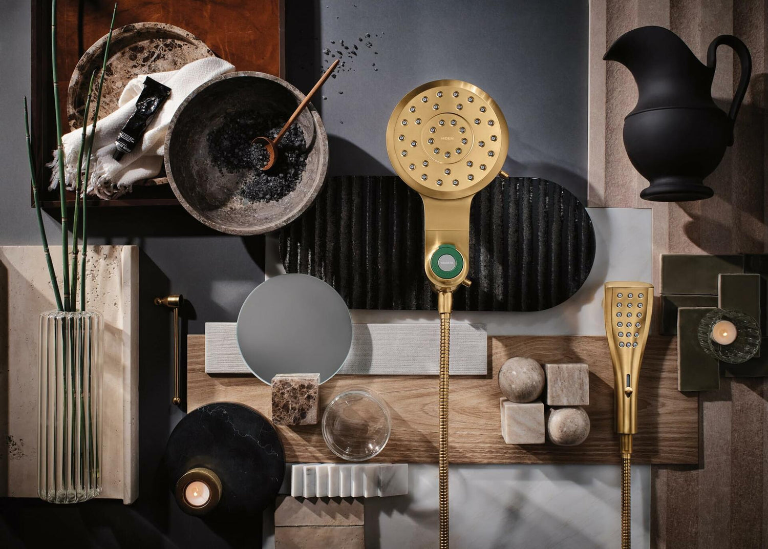 MOEN Verso 220C3BG 8-Spray Patterns with 2.5 GPM 7 in. Wall Mount Dual Handheld Shower Heads with Infiniti Dial in Brushed Gold