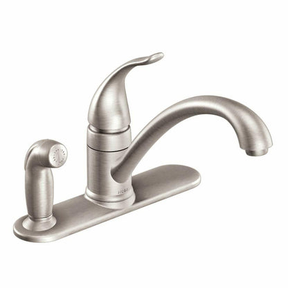 MOEN Torrance CA87484SRS Single-Handle Low-Arc Standard Kitchen Faucet with Side Sprayer on Deck in Spot Resist Stainless