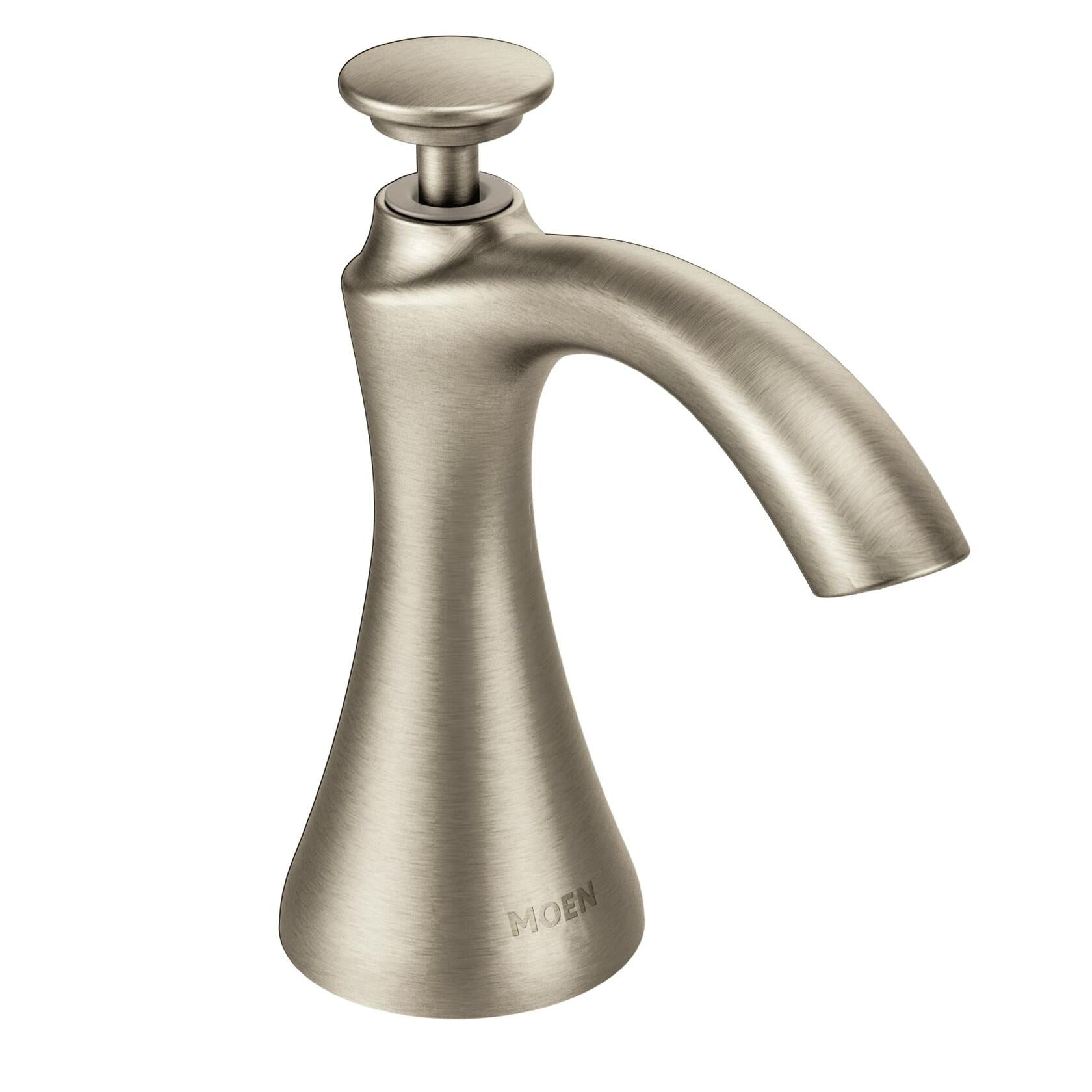 MOEN S3946NL Transitional Deck Mounted Kitchen Soap Dispenser with Above the Sink Refillable Bottle in Polished Nickel