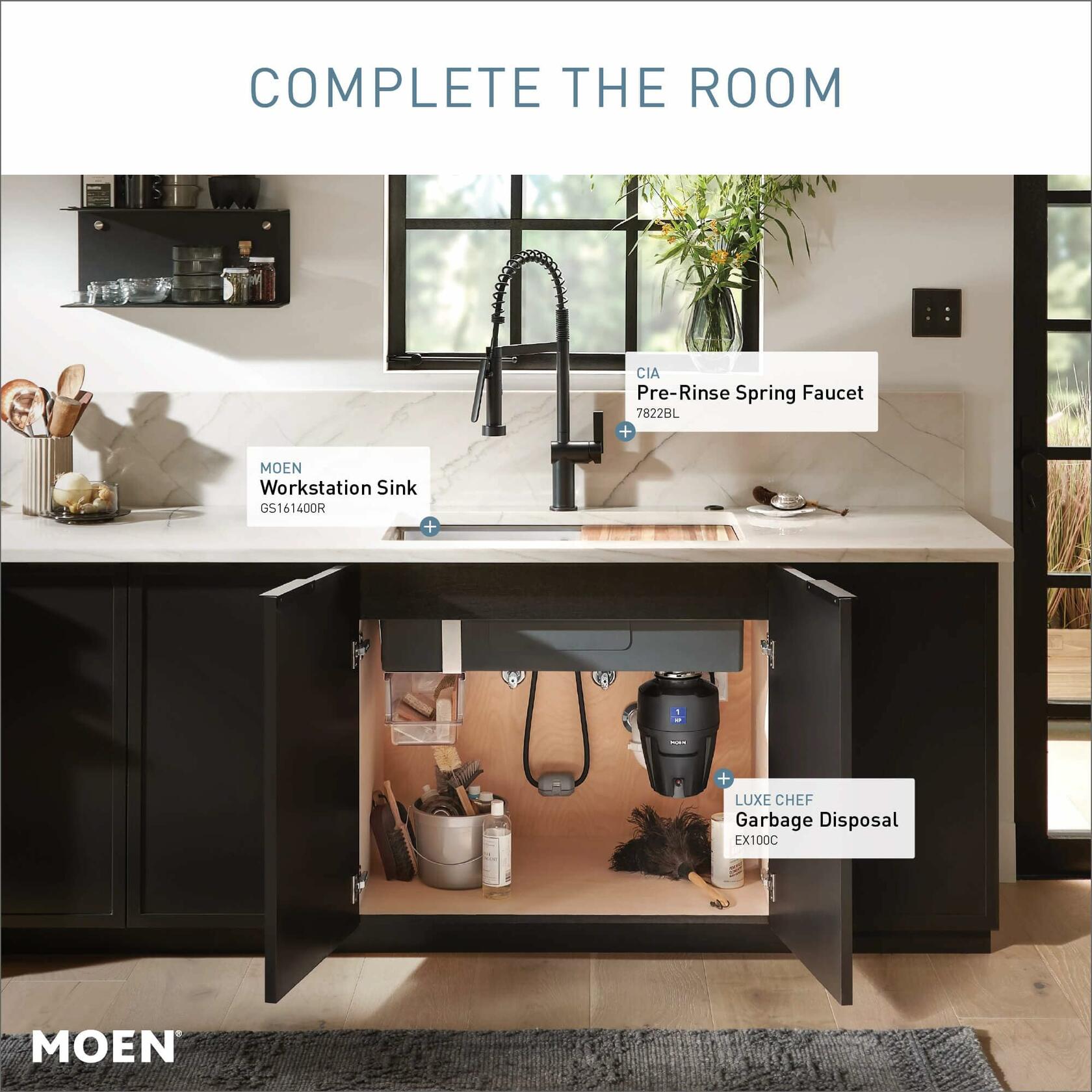 MOEN CIA 7822BL Pre-Rinse Spring Kitchen Faucet with PowerBoost Pro in Matte Black