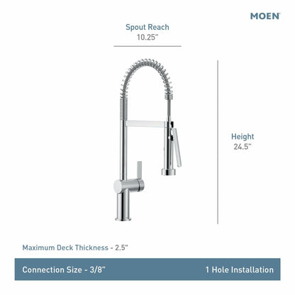 MOEN CIA 7822BL Pre-Rinse Spring Kitchen Faucet with PowerBoost Pro in Matte Black