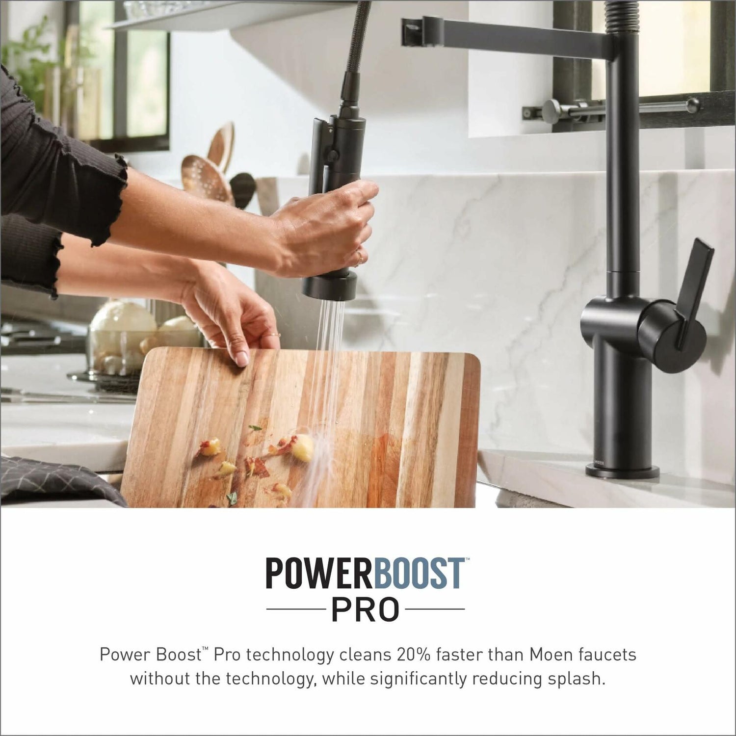 MOEN CIA 7822BL Pre-Rinse Spring Kitchen Faucet with PowerBoost Pro in Matte Black