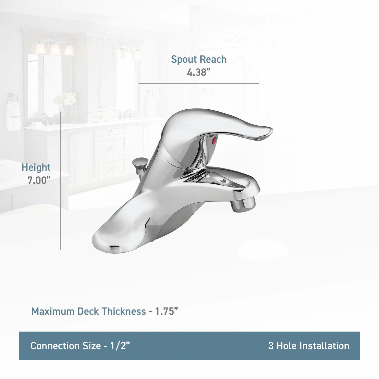Moen Chateau L4621 Single Handle Centerset Bathroom Faucet in Chrome (Valve Included)