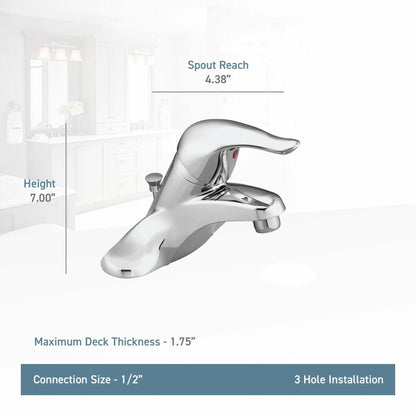Moen Chateau L4621 Single Handle Centerset Bathroom Faucet in Chrome (Valve Included)