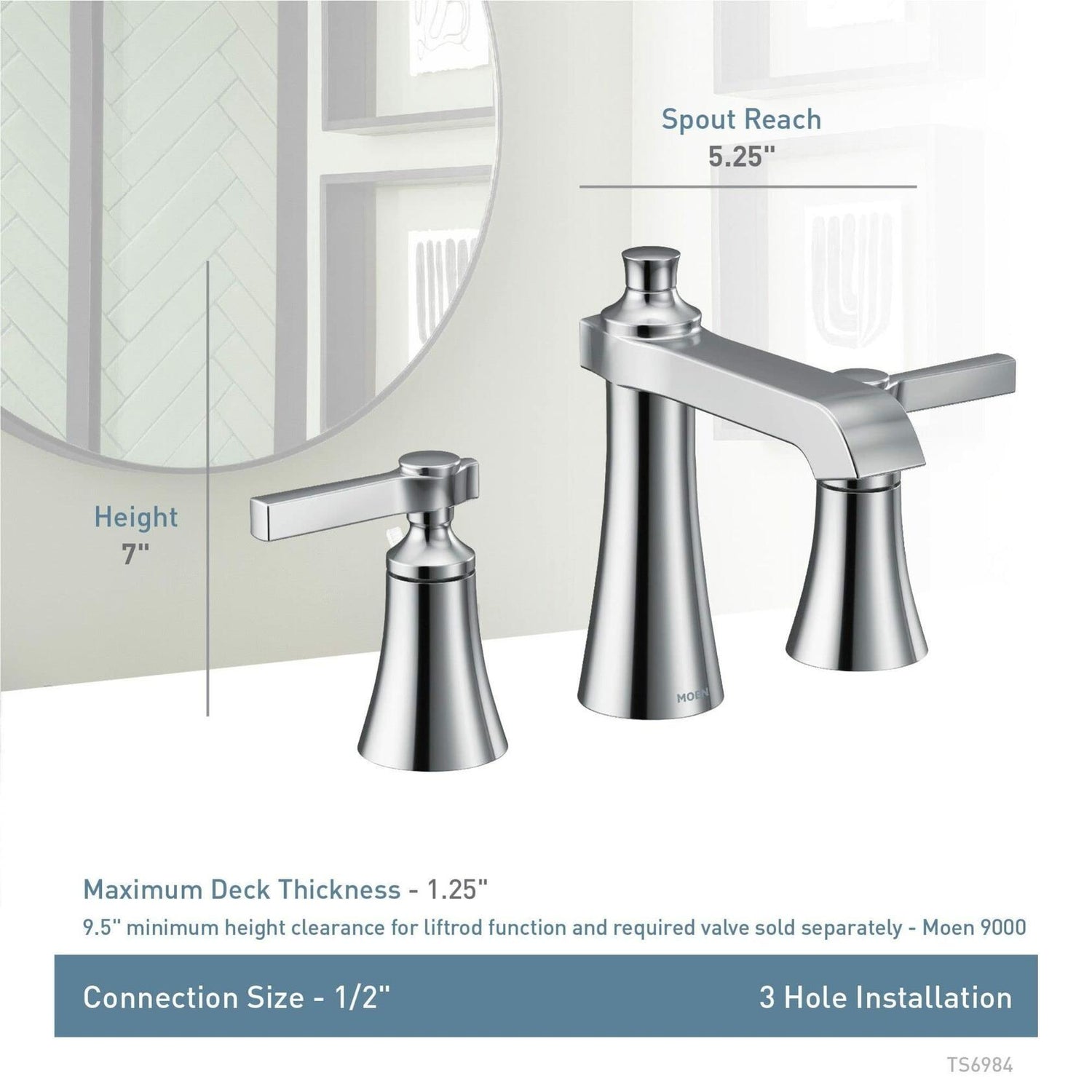 Moen TS6984NL Flara Two-Handle 8 in. Widespread Lever Handle Bathroom Faucet Trim Kit, Valve Required, Polished Nickel