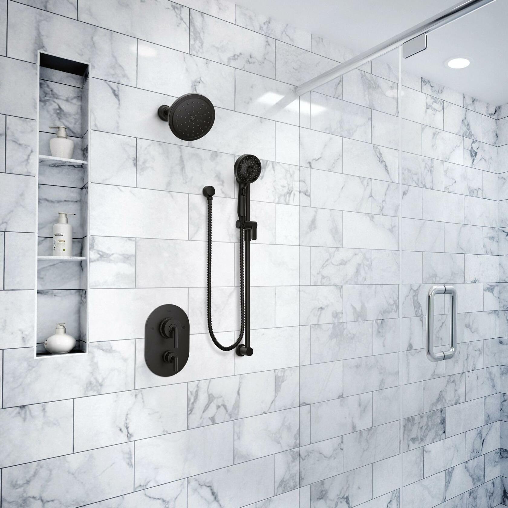 MOEN 3670EPBL 5-Function Massaging Handshower with Toggle Pause, Includes 30-Inch Slide Bar and 69-Inch Hose in Matte Black