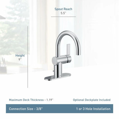 Moen CIA 6221 Single Handle Bathroom Sink Faucet in Chrome (Drain and Deck Plate Included)