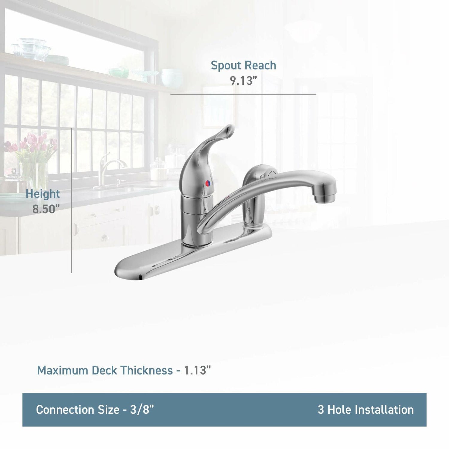 MOEN Chateau 7434 Single-Handle Standard Kitchen Faucet with Side Sprayer on Deck in Chrome