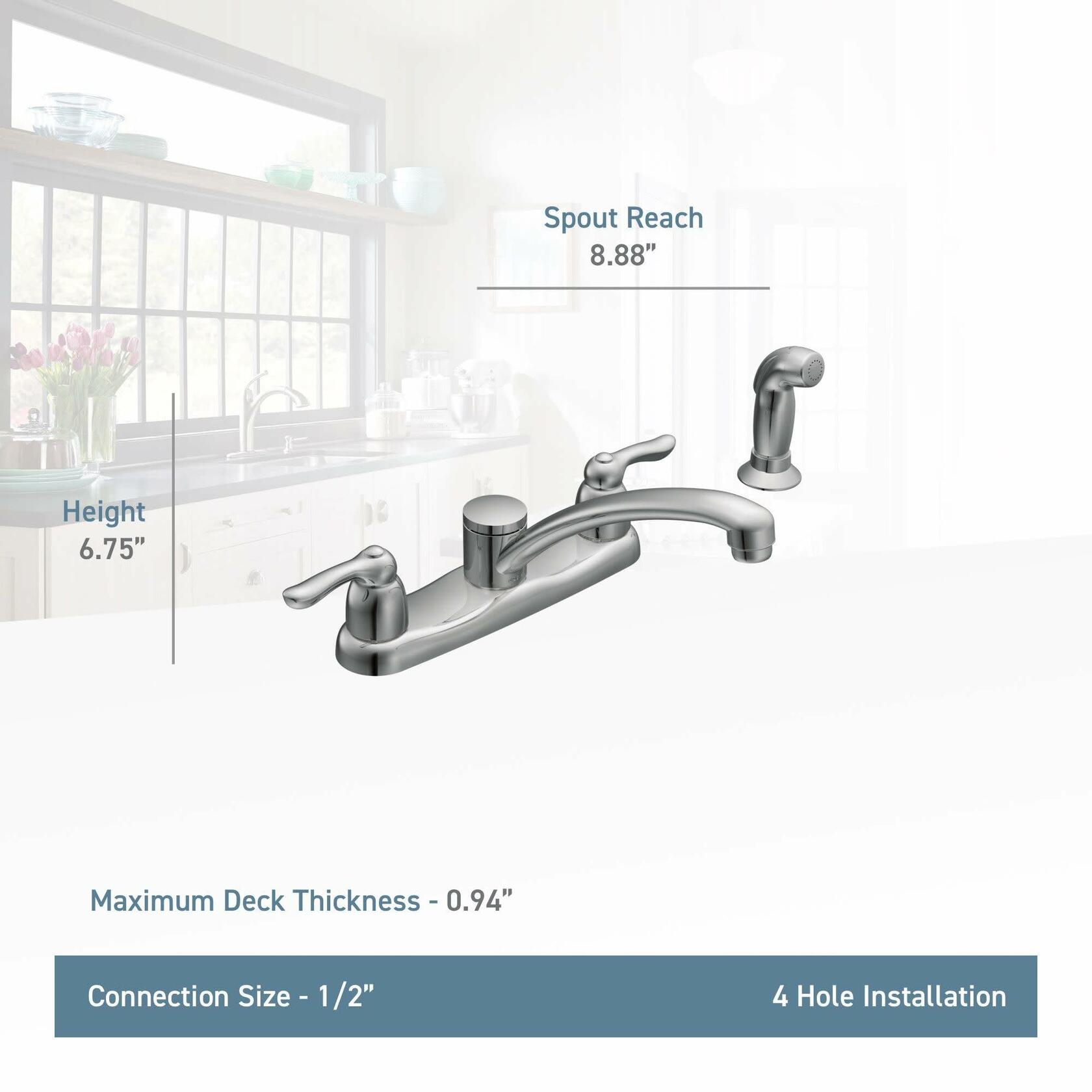 MOEN Chateau 7907 Two Handle Standard Kitchen Faucet with Side Sprayer in Chrome