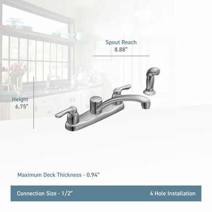 MOEN Chateau 7907 Two Handle Standard Kitchen Faucet with Side Sprayer in Chrome