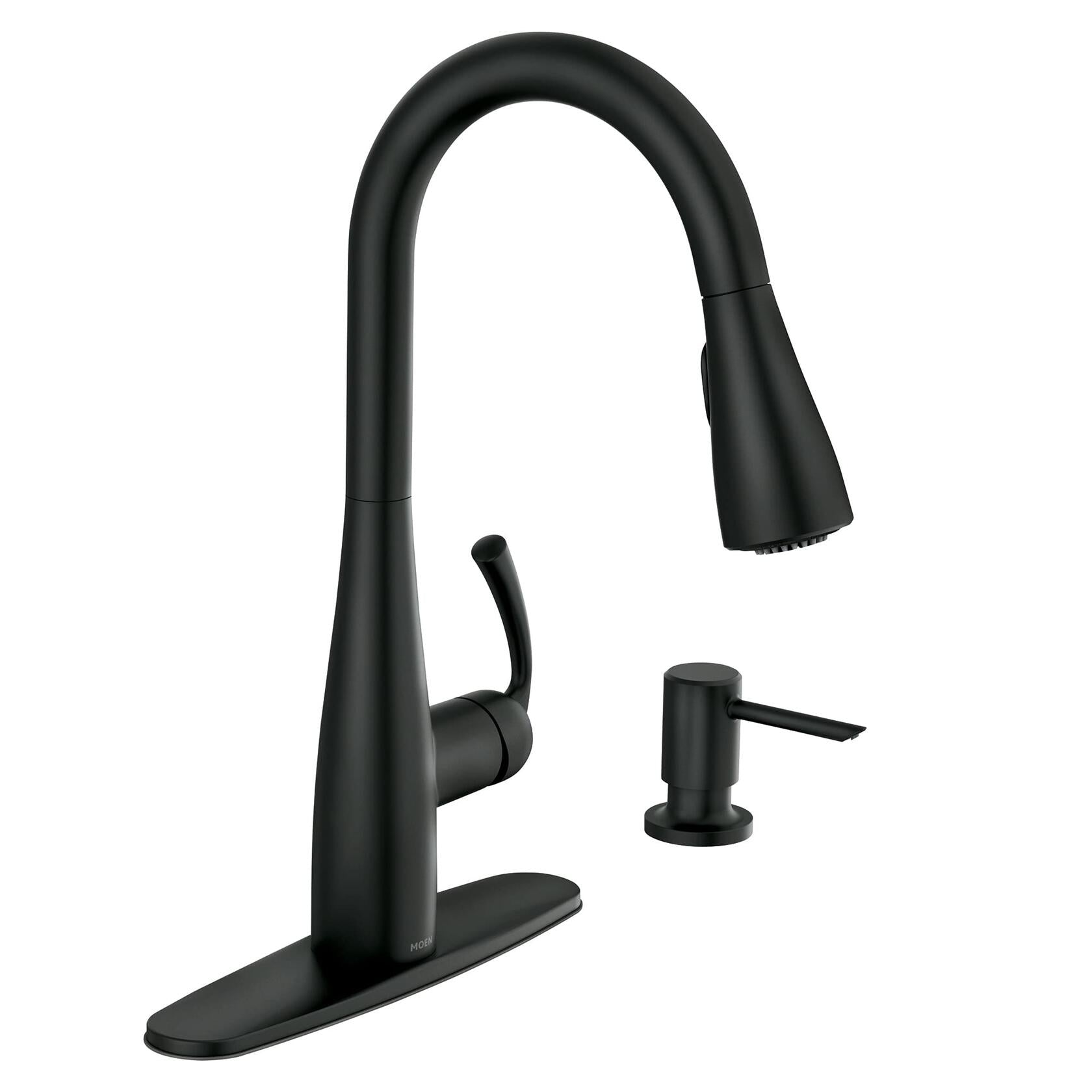MOEN Essie 87014BL Single-Handle Pull-Down Sprayer Kitchen Faucet with Reflex and Power Clean in Matte Black