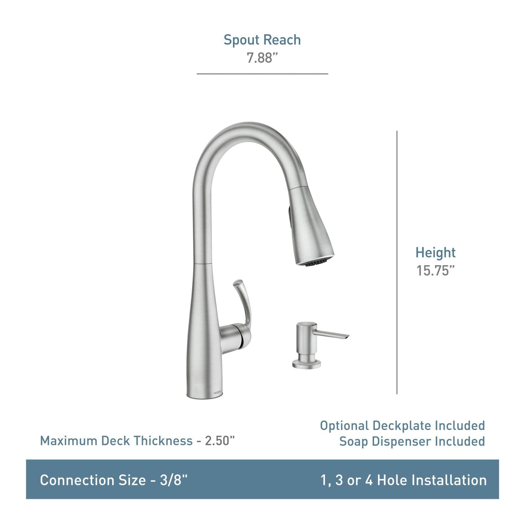 MOEN Essie 87014BL Single-Handle Pull-Down Sprayer Kitchen Faucet with Reflex and Power Clean in Matte Black